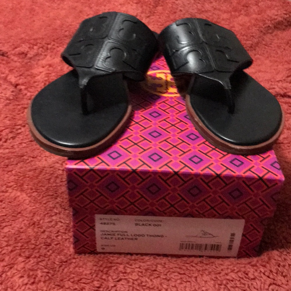 Tory Burch Jamie Full Logo Thong- Calf Leather